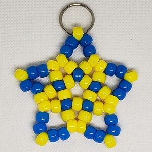 Handmade Yellow Blue Stretchy Kandi Star Keychain